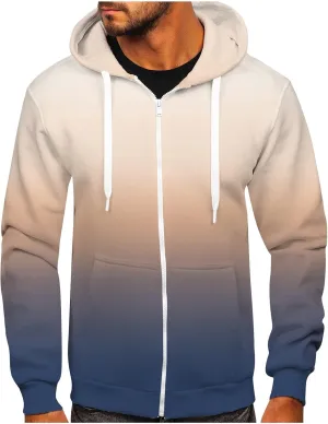 Zip Up Hoodie Men Fashion Casual Zipper Gradient Tie-Dye Print With Hooded Sweatshirt Jacket