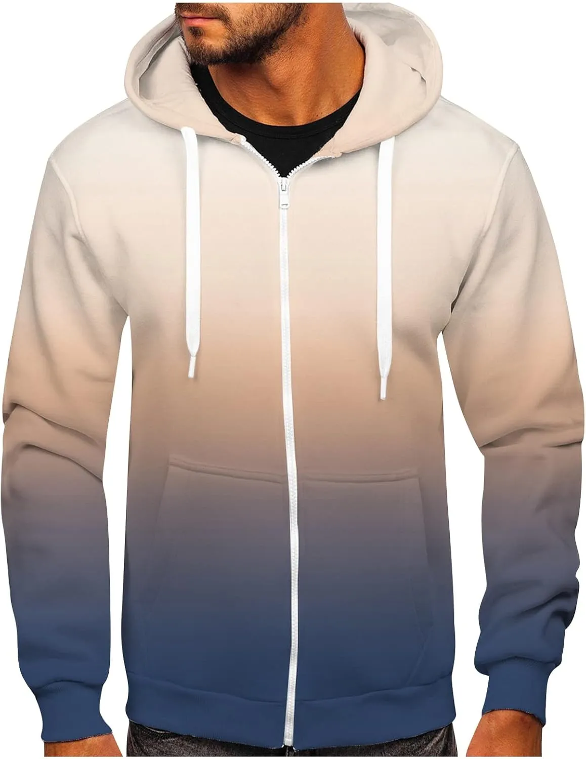 Zip Up Hoodie Men Fashion Casual Zipper Gradient Tie-Dye Print With Hooded Sweatshirt Jacket