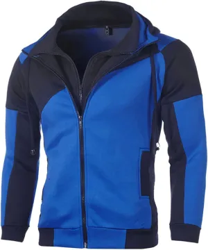 Zip Up Hoodie Men Graphic Hoodies Fake Two-Piece Sports Sweatshirt Long Sleeve Zipper Hooded Jacket Coats