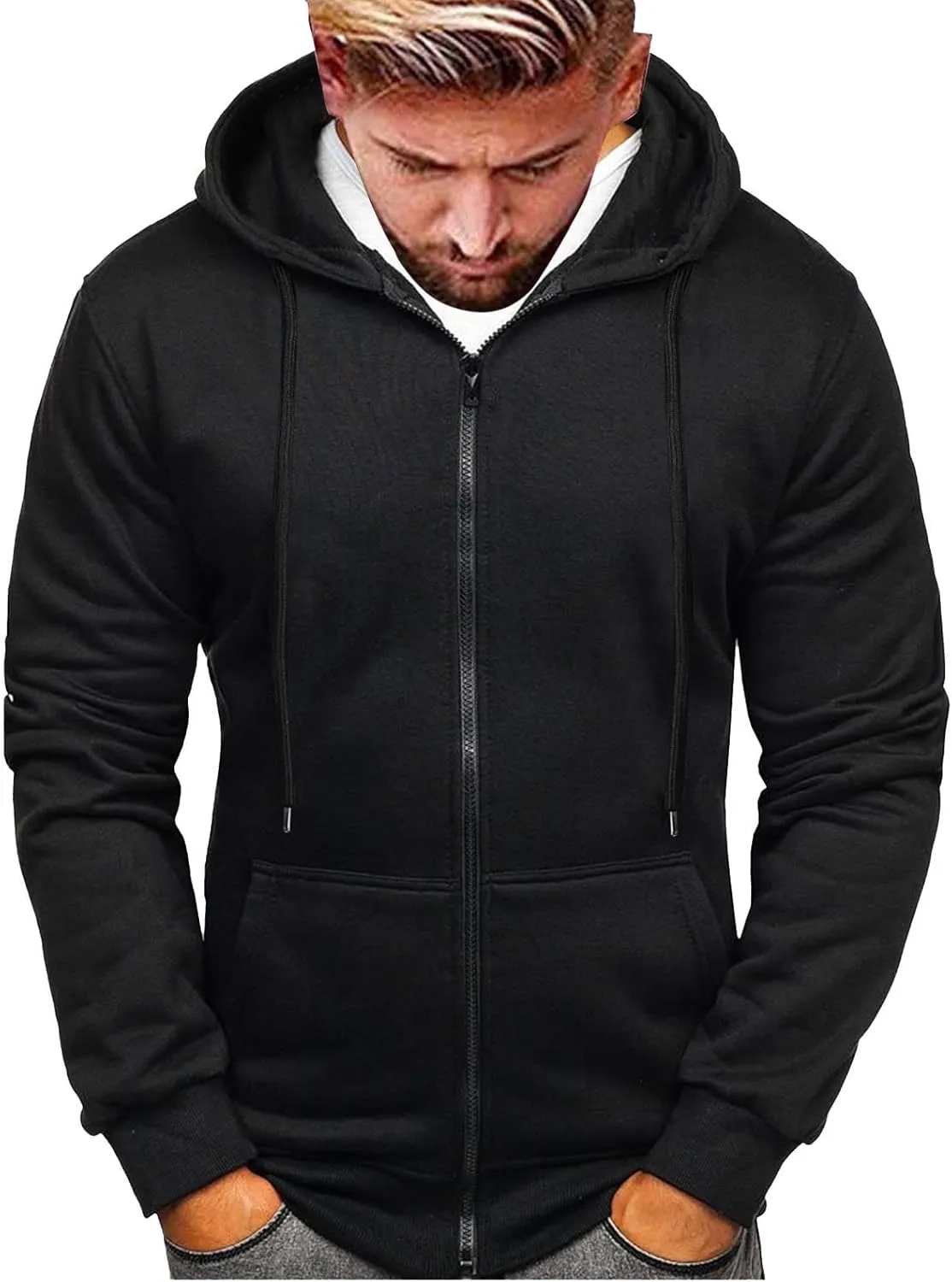Zip Up Hoodie Men Mens Full Zip Casual Pullover Hoodies Fall Winter Work Sweatshirt Long Sleeve Drawstring Hoodies