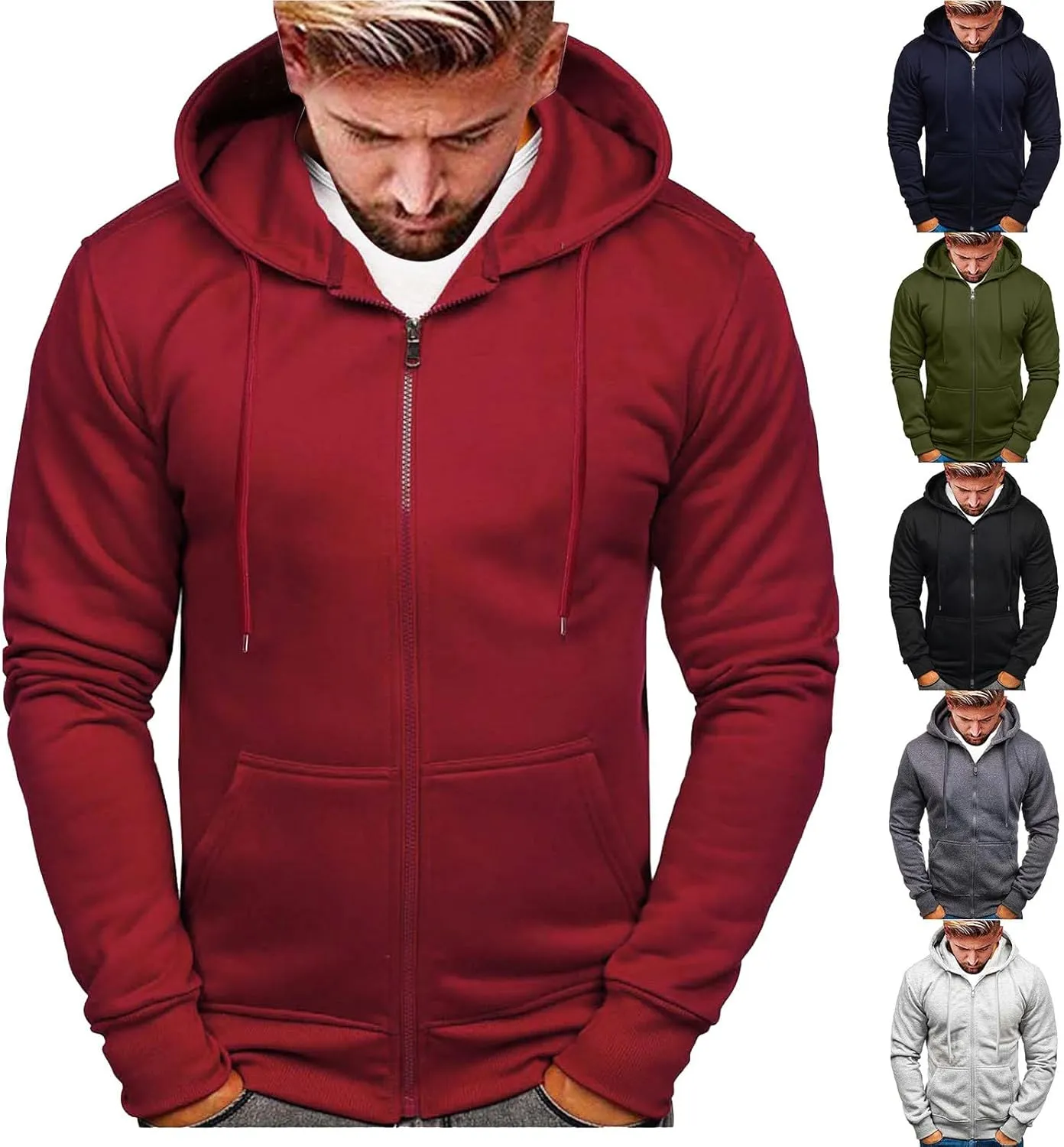 Zip Up Hoodie Men Mens Full Zip Casual Pullover Hoodies Fall Winter Work Sweatshirt Long Sleeve Drawstring Hoodies