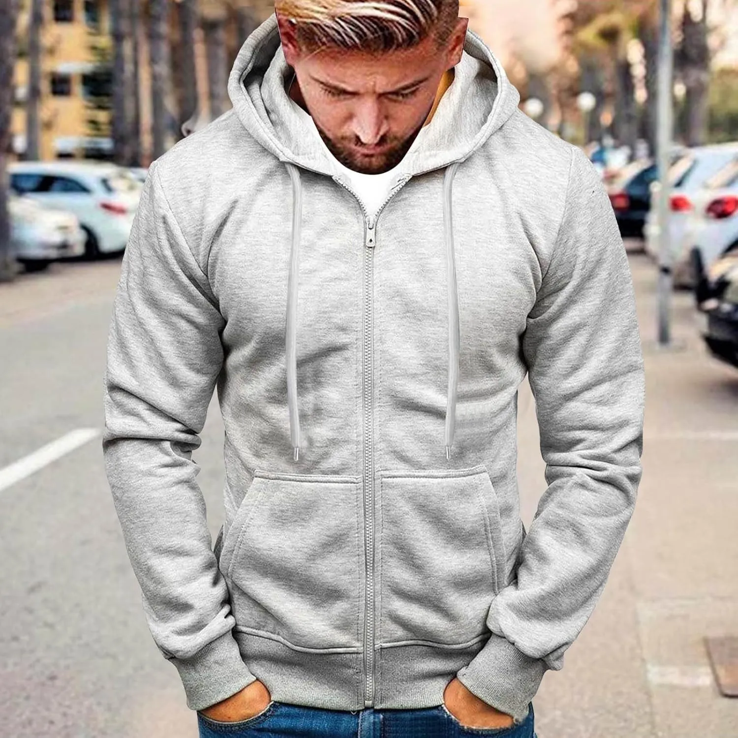 Zip Up Hoodie Men Mens Full Zip Casual Pullover Hoodies Fall Winter Work Sweatshirt Long Sleeve Drawstring Hoodies
