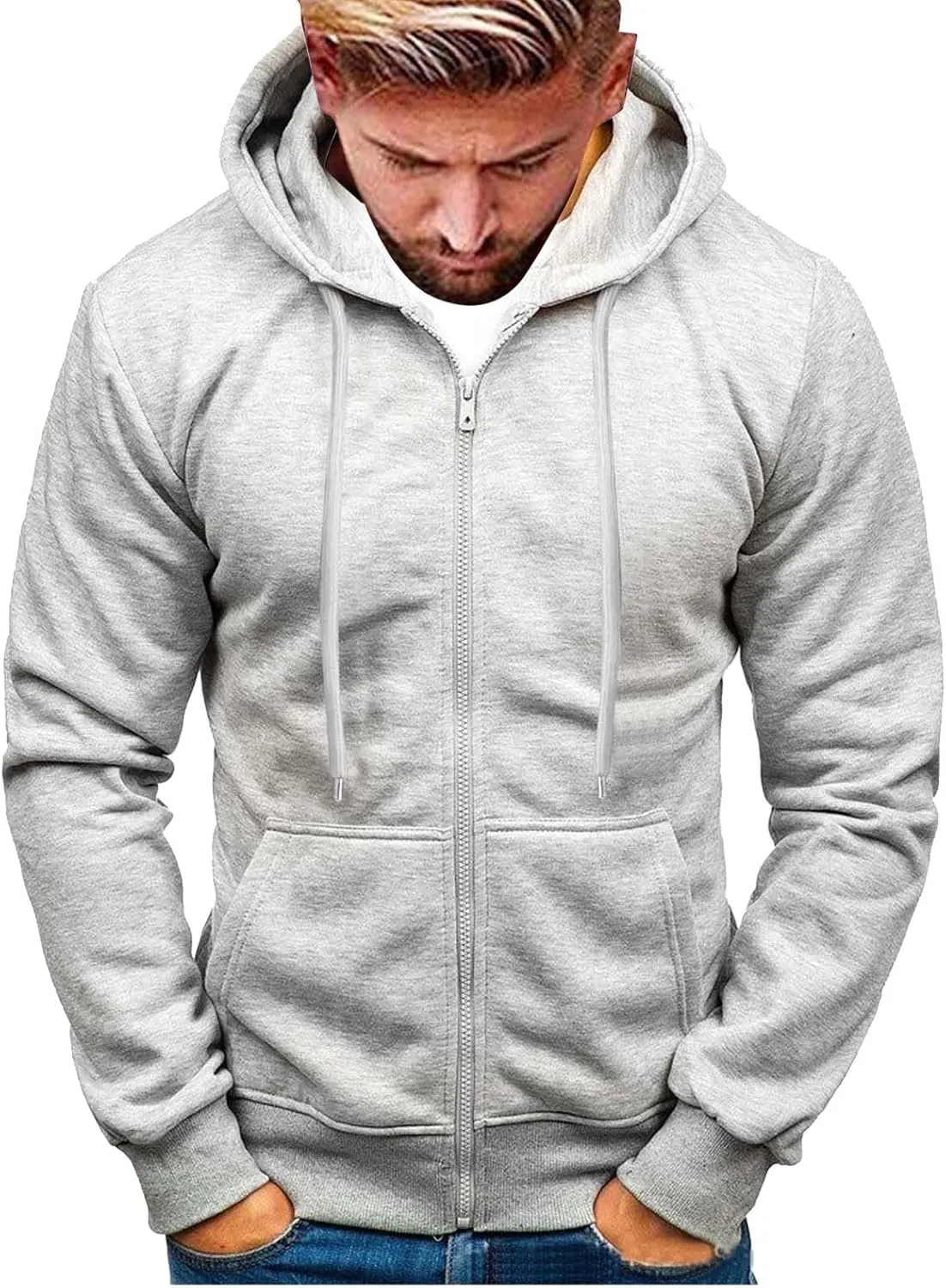 Zip Up Hoodie Men Mens Full Zip Casual Pullover Hoodies Fall Winter Work Sweatshirt Long Sleeve Drawstring Hoodies