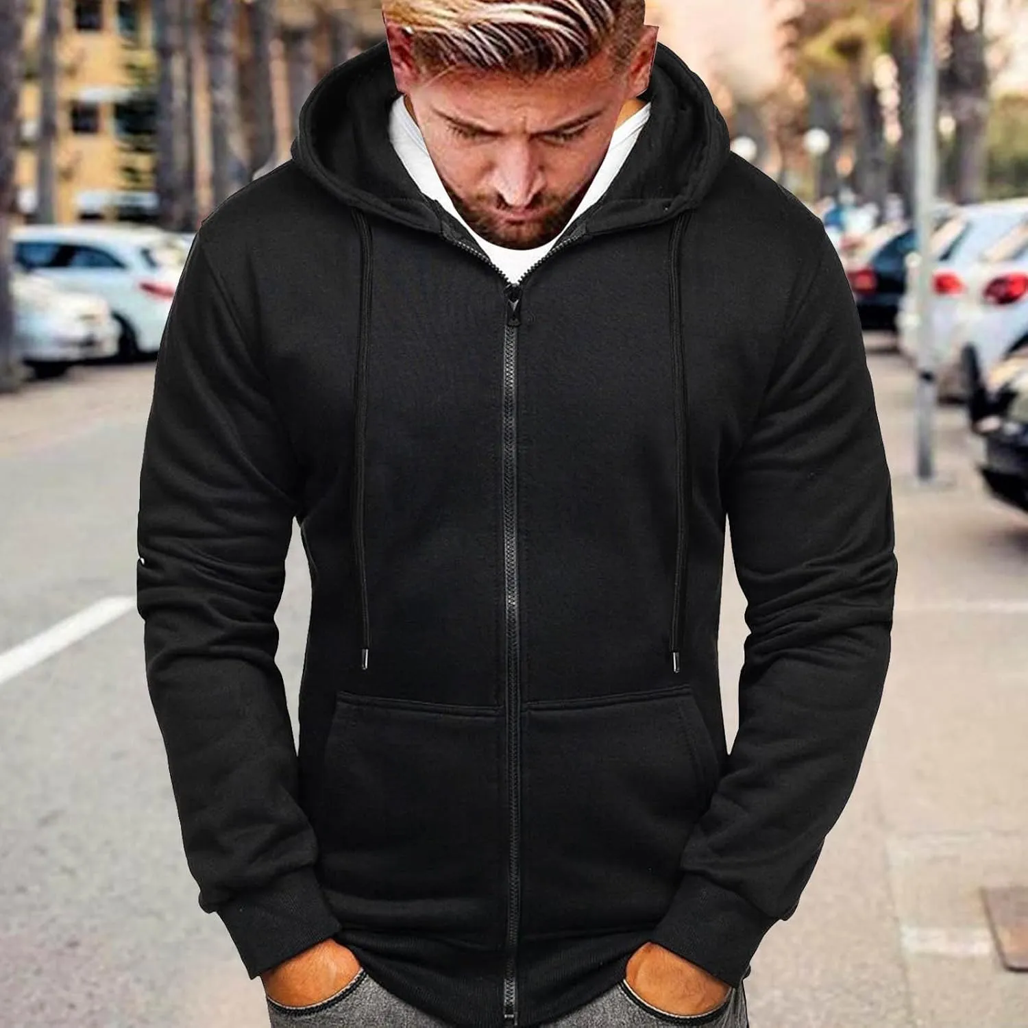 Zip Up Hoodie Men Mens Full Zip Casual Pullover Hoodies Fall Winter Work Sweatshirt Long Sleeve Drawstring Hoodies