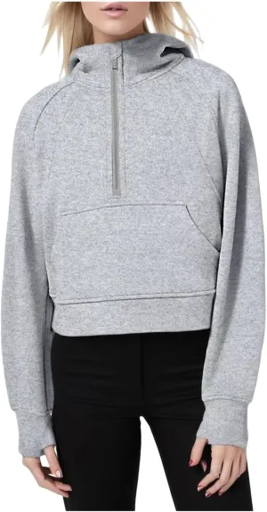Zip Up Hoodies for Women Cropped Half Zipper Sweatshirts Athletic Trendy Long Sleeve Fleece Sweater with Thumb Hole