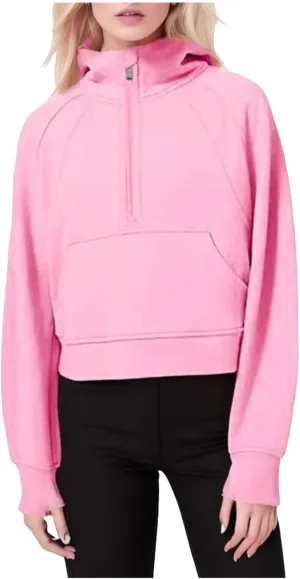 Zip Up Hoodies for Women Cropped Half Zipper Sweatshirts Athletic Trendy Long Sleeve Fleece Sweater with Thumb Hole